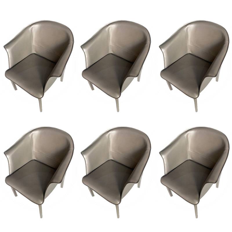 Contemporary Upholstered Arm Chair Solid Back Dining Chair for Dining Room Silver Gray 6 Piece Set Clearhalo 'Dining Chairs' 'Dining Tables & Seating' 'dining_chair' 'furn' 'furn_dining_chair' 'Furniture' 'Kitchen & Dining Furniture' 5971379