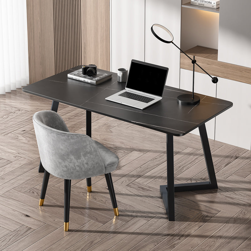 Industrial Rectangular Writing Desk Home Office Desk with Wood Legs