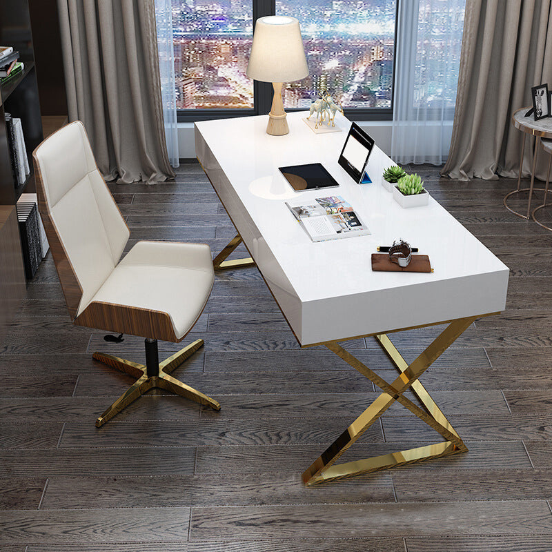 Trestle Rectangular Writing Desk with Metal Legs Office Desk Solid Wood Clearhalo 'furn' 'furn_office_desk' 'Furniture' 'Office Desks' 'Office Furniture' 'office_desk' 5971622