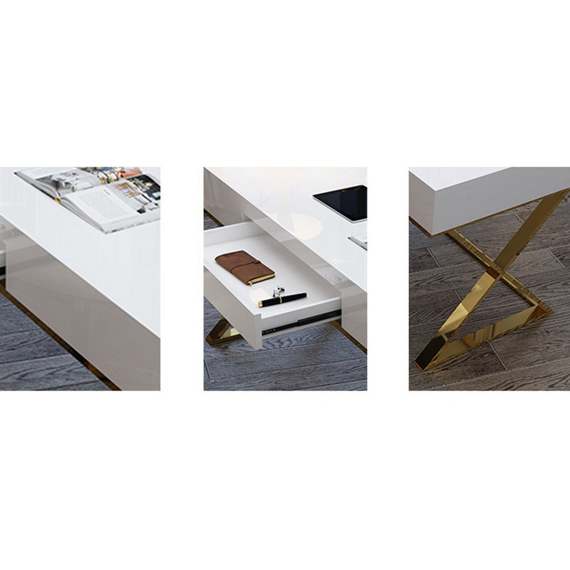 Trestle Rectangular Writing Desk with Metal Legs Office Desk Solid Wood Clearhalo 'furn' 'furn_office_desk' 'Furniture' 'Office Desks' 'Office Furniture' 'office_desk' 5971625