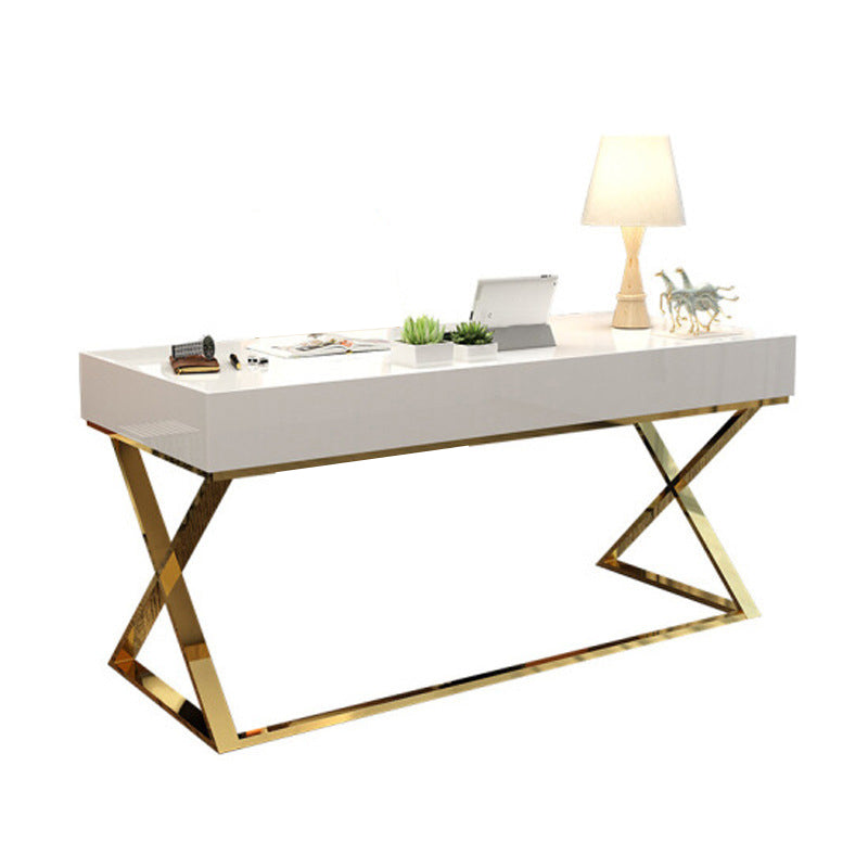 Trestle Rectangular Writing Desk with Metal Legs Office Desk Solid Wood White Clearhalo 'furn' 'furn_office_desk' 'Furniture' 'Office Desks' 'Office Furniture' 'office_desk' 5971626