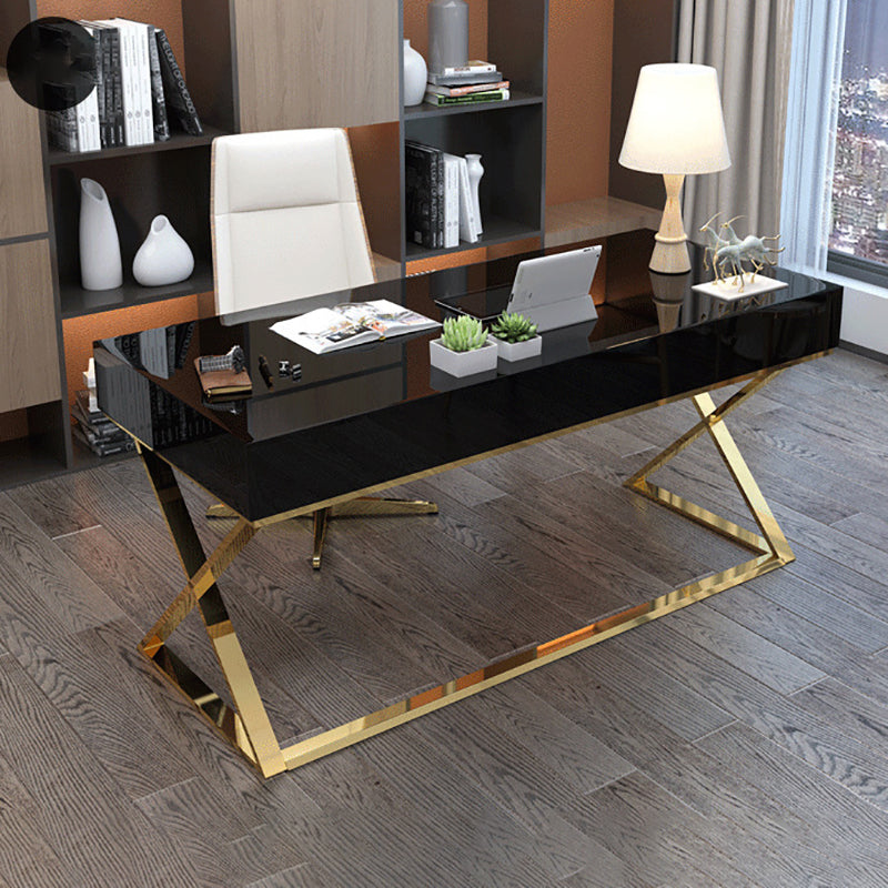 Trestle Rectangular Writing Desk with Metal Legs Office Desk Solid Wood Black Clearhalo 'furn' 'furn_office_desk' 'Furniture' 'Office Desks' 'Office Furniture' 'office_desk' 5971628