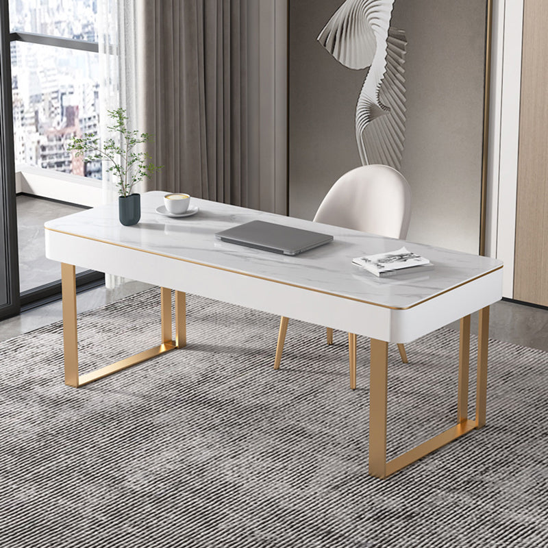 Curved Sled Writing Desk with 2 Drawers Office Desk Stone and Metal Clearhalo 'furn' 'furn_office_desk' 'Furniture' 'Office Desks' 'Office Furniture' 'office_desk' 5971651