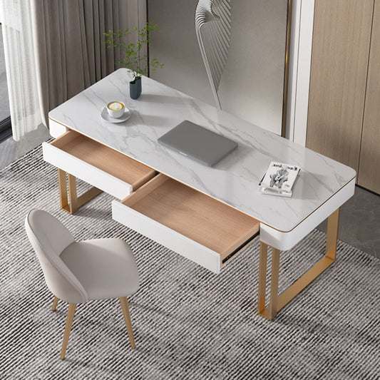 Curved Sled Writing Desk with 2 Drawers Office Desk Stone and Metal Clearhalo 'furn' 'furn_office_desk' 'Furniture' 'Office Desks' 'Office Furniture' 'office_desk' 5971653