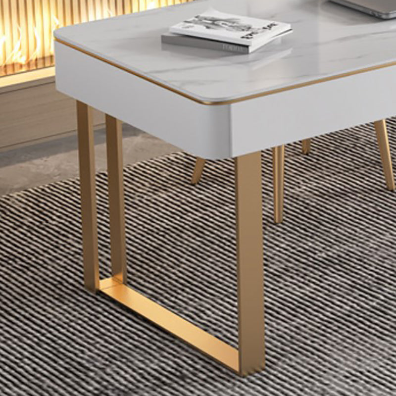 Curved Sled Writing Desk with 2 Drawers Office Desk Stone and Metal Clearhalo 'furn' 'furn_office_desk' 'Furniture' 'Office Desks' 'Office Furniture' 'office_desk' 5971655