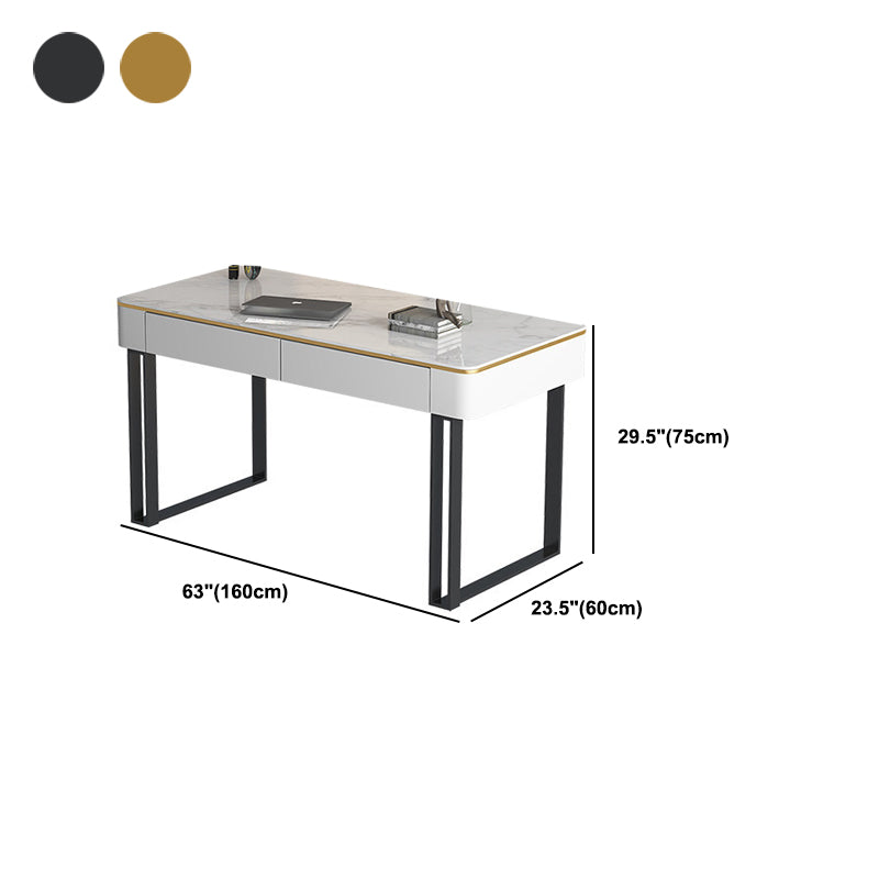 Curved Sled Writing Desk with 2 Drawers Office Desk Stone and Metal Clearhalo 'furn' 'furn_office_desk' 'Furniture' 'Office Desks' 'Office Furniture' 'office_desk' 5971660