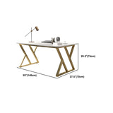 Glam White Writing Desk Curved Stone Office Desk with Metal Legs