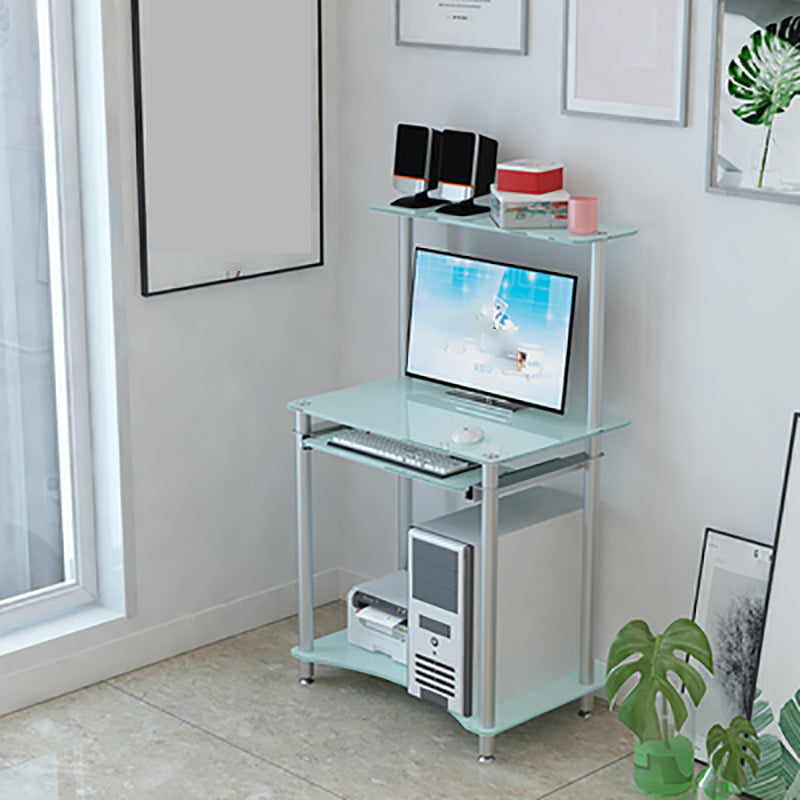 Rectangular Glass Computer Desk Keyboard Tray Contemporary Office Desk