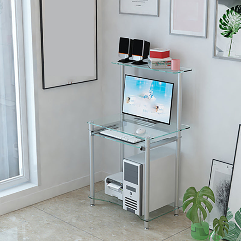 Rectangular Glass Computer Desk Keyboard Tray Contemporary Office Desk