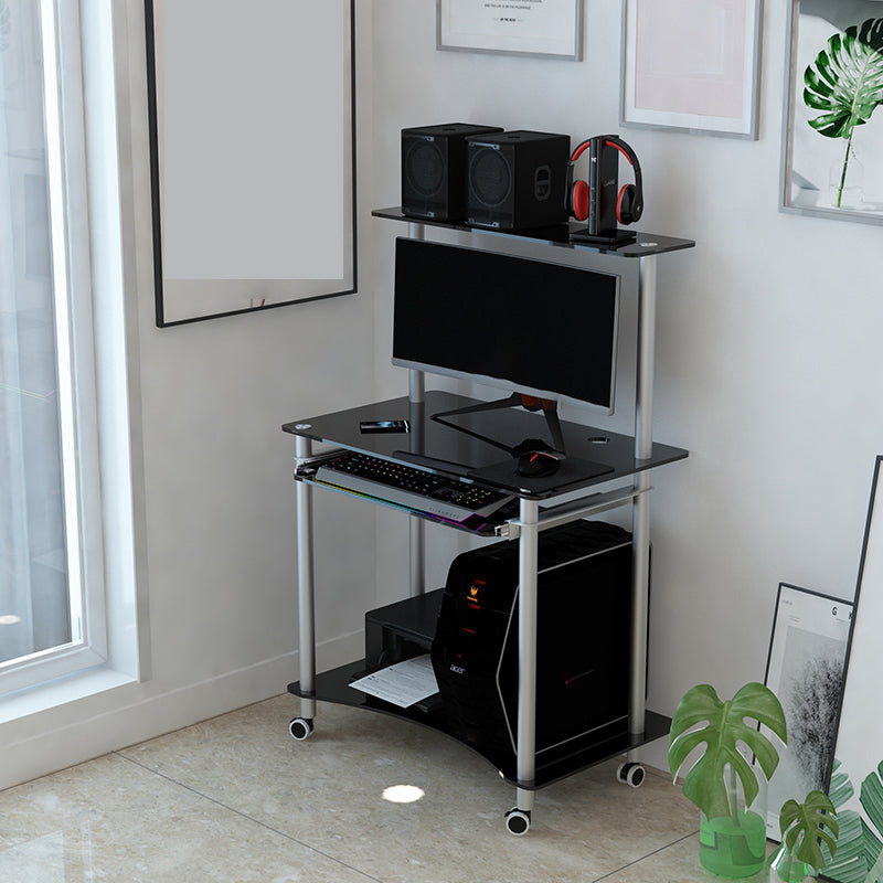 Rectangular Glass Computer Desk Keyboard Tray Contemporary Office Desk