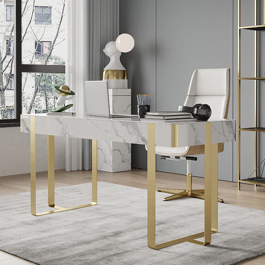 Escritorio de oficina blanco curvo con 2 cajones escritura de escritura para el hogar