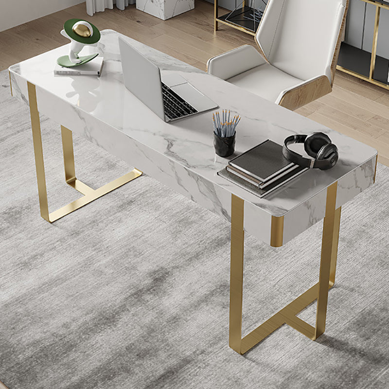 Escritorio de oficina blanco curvo con 2 cajones escritura de escritura para el hogar