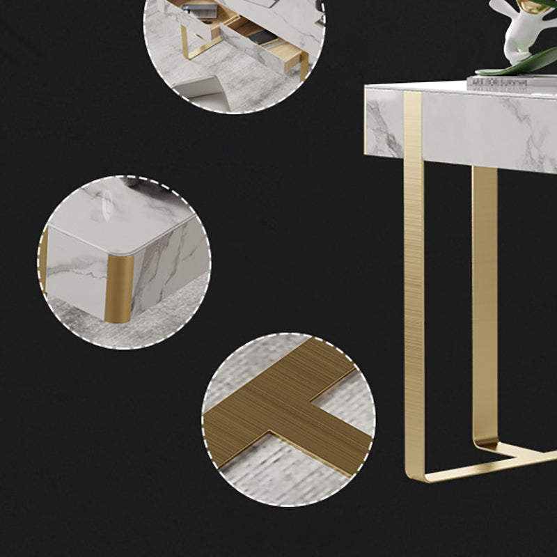 Escritorio de oficina blanco curvo con 2 cajones escritura de escritura para el hogar