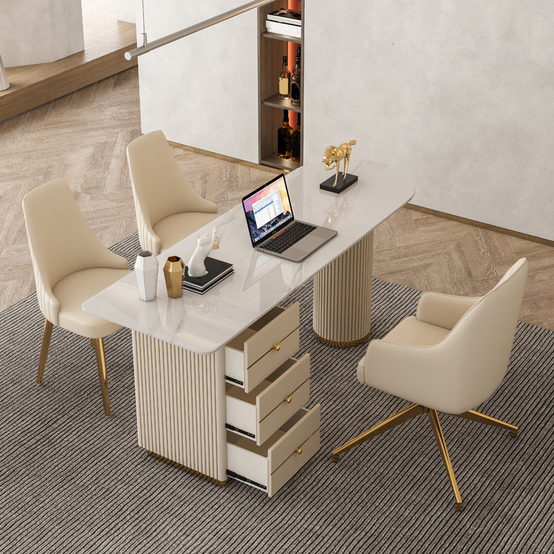 Distano da ufficio glam con 3 cassetti di stoccaggio scrivania beige