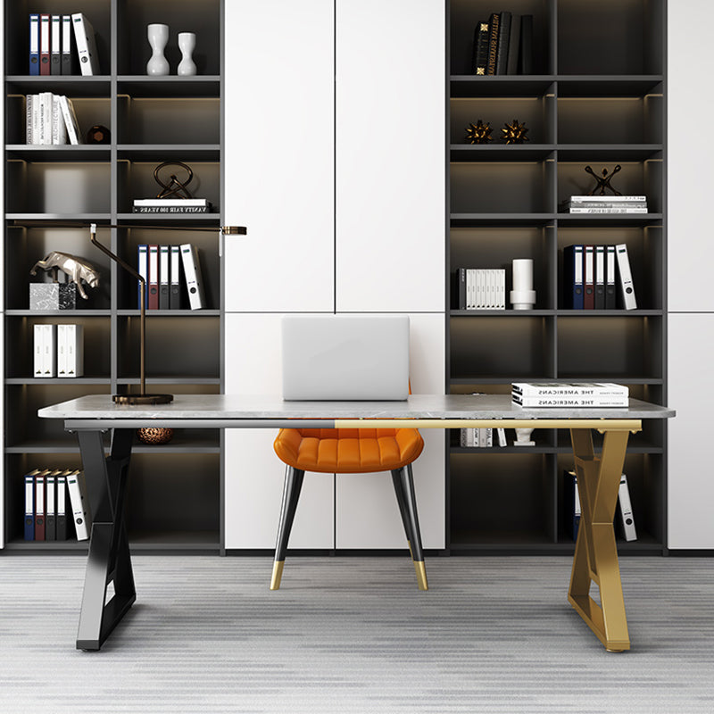 Industrial Stone Sled Writing Desk Rectangular Office Desk for Home Clearhalo 'furn' 'furn_office_desk' 'Furniture' 'Office Desks' 'Office Furniture' 'office_desk' 5971808