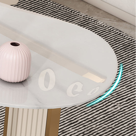 Beige 3 Drawers Writing Desk Glam Stone and Metal Office Desk for Office