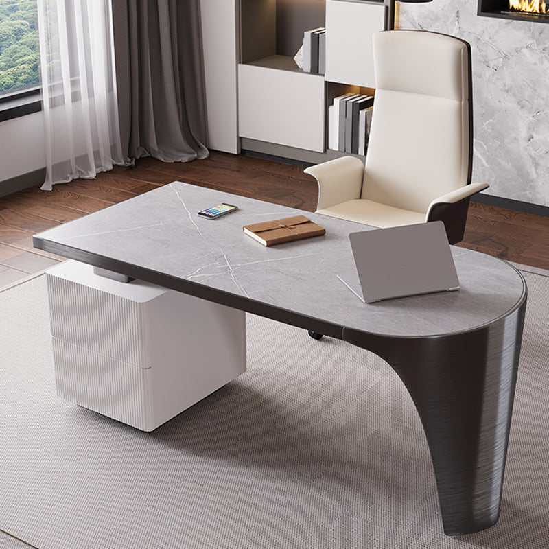 Escritorio de escritura de piedra de 27.6 "con cajones escritorio de oficina con base de metal cromado