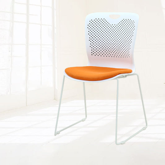 Contemporary White Frame Chair No Wheels Armless Mid Back Conference Chair 1 Piece