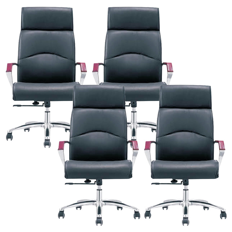 Contemporary Arm Chair Fixed Arms Blue Faux Leather Office Chair Casters 4 Piece Set With Headrest Clearhalo 'furn' 'furn_office_chair' 'Furniture' 'Office Chairs' 'Office Furniture' 'office_chair' 5972118