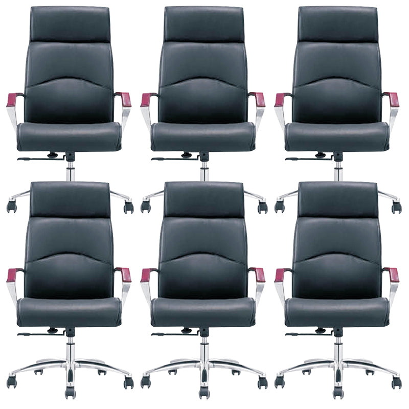 Contemporary Arm Chair Fixed Arms Blue Faux Leather Office Chair Casters 6 Piece Set With Headrest Clearhalo 'furn' 'furn_office_chair' 'Furniture' 'Office Chairs' 'Office Furniture' 'office_chair' 5972121