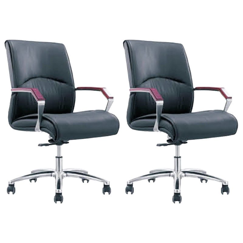 Contemporary Arm Chair Fixed Arms Blue Faux Leather Office Chair Casters 2 Piece Set Without Headrest Clearhalo 'furn' 'furn_office_chair' 'Furniture' 'Office Chairs' 'Office Furniture' 'office_chair' 5972124