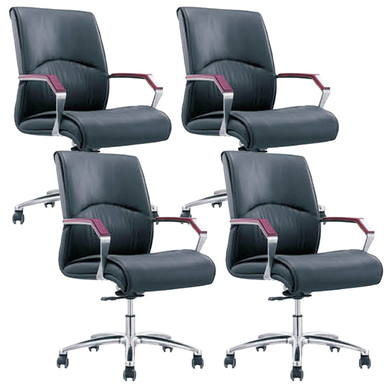 Contemporary Arm Chair Fixed Arms Blue Faux Leather Office Chair Casters 4 Piece Set Without Headrest Clearhalo 'furn' 'furn_office_chair' 'Furniture' 'Office Chairs' 'Office Furniture' 'office_chair' 5972127