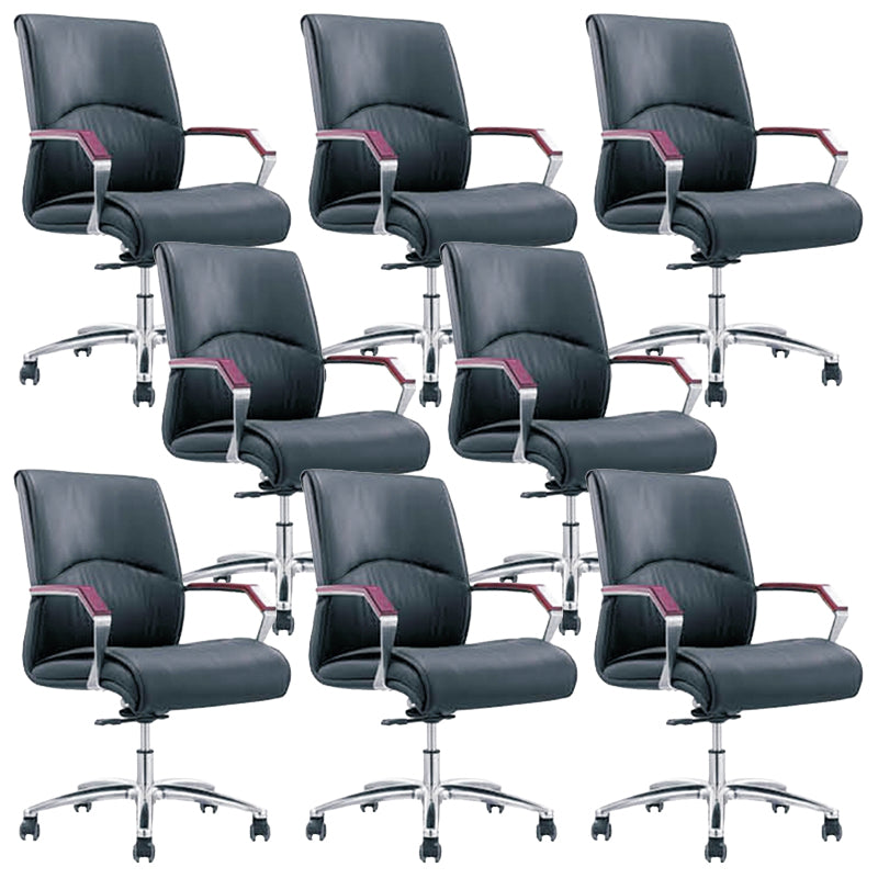 Contemporary Arm Chair Fixed Arms Blue Faux Leather Office Chair Casters 8 Piece Set Without Headrest Clearhalo 'furn' 'furn_office_chair' 'Furniture' 'Office Chairs' 'Office Furniture' 'office_chair' 5972131