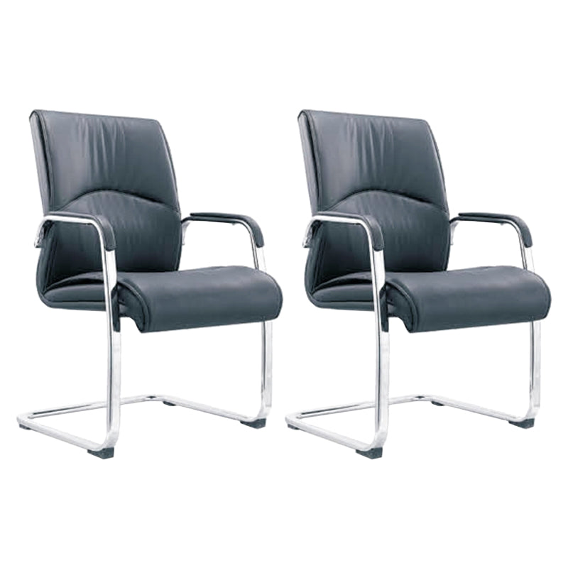 Contemporary Arm Chair Fixed Arms Blue Faux Leather Office Chair Without Casters 2 Piece Set Without Headrest Clearhalo 'furn' 'furn_office_chair' 'Furniture' 'Office Chairs' 'Office Furniture' 'office_chair' 5972132