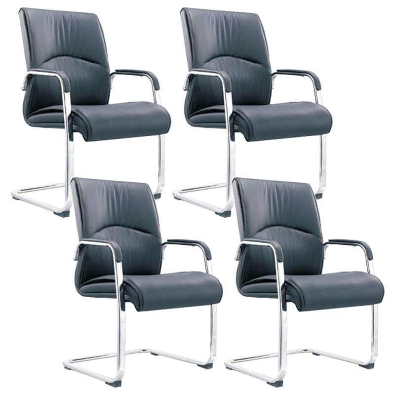 Contemporary Arm Chair Fixed Arms Blue Faux Leather Office Chair Without Casters 4 Piece Set Without Headrest Clearhalo 'furn' 'furn_office_chair' 'Furniture' 'Office Chairs' 'Office Furniture' 'office_chair' 5972134