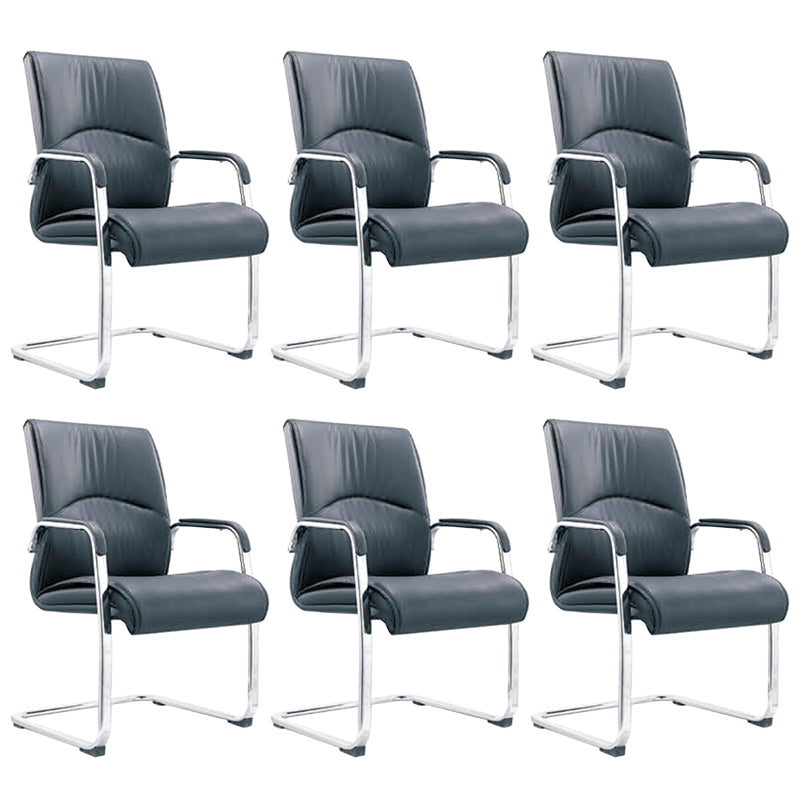 Contemporary Arm Chair Fixed Arms Blue Faux Leather Office Chair Without Casters 6 Piece Set Without Headrest Clearhalo 'furn' 'furn_office_chair' 'Furniture' 'Office Chairs' 'Office Furniture' 'office_chair' 5972135