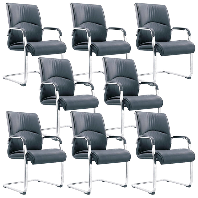 Contemporary Arm Chair Fixed Arms Blue Faux Leather Office Chair Without Casters 8 Piece Set Without Headrest Clearhalo 'furn' 'furn_office_chair' 'Furniture' 'Office Chairs' 'Office Furniture' 'office_chair' 5972136