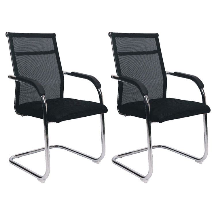 Modern Arms Included Chair Mid-Back Metal Base Chair in Black/Brown 2 Piece Set Black Clearhalo 'furn' 'furn_office_chair' 'Furniture' 'Office Chairs' 'Office Furniture' 'office_chair' 5972161