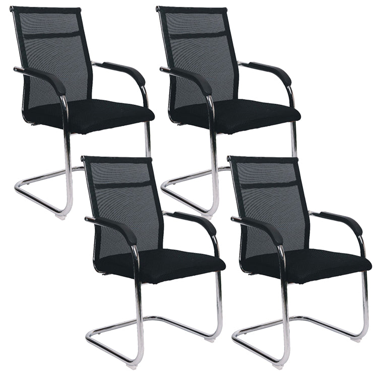 Modern Arms Included Chair Mid-Back Metal Base Chair in Black/Brown 4 Piece Set Black Clearhalo 'furn' 'furn_office_chair' 'Furniture' 'Office Chairs' 'Office Furniture' 'office_chair' 5972163
