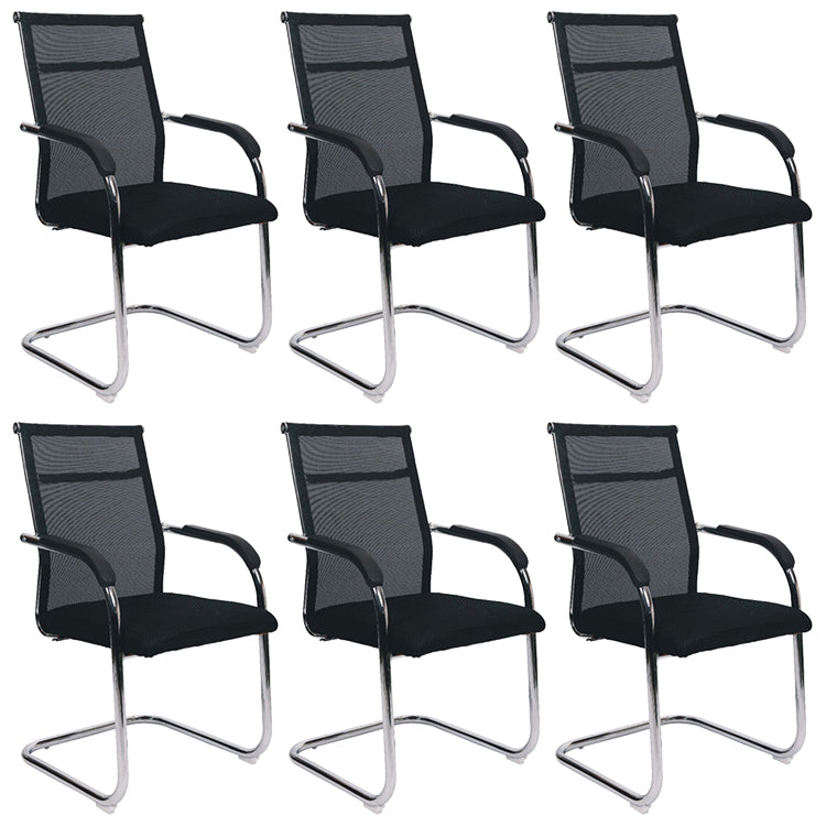 Modern Arms Included Chair Mid-Back Metal Base Chair in Black/Brown 6 Piece Set Black Clearhalo 'furn' 'furn_office_chair' 'Furniture' 'Office Chairs' 'Office Furniture' 'office_chair' 5972164