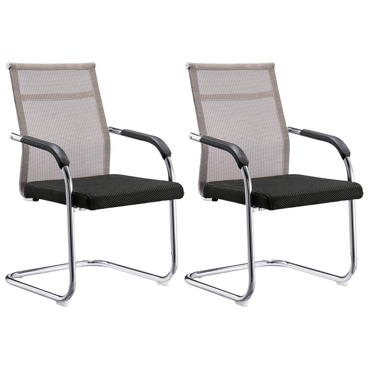 Modern Arms Included Chair Mid-Back Metal Base Chair in Black/Brown 2 Piece Set Brown Clearhalo 'furn' 'furn_office_chair' 'Furniture' 'Office Chairs' 'Office Furniture' 'office_chair' 5972168