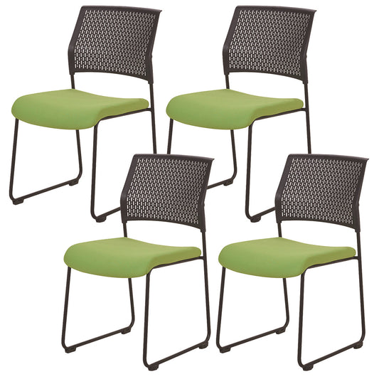 Contemporary No Wheels Conference Chair Plastic Back Armless Office Chair Green-Black 4 Piece Set