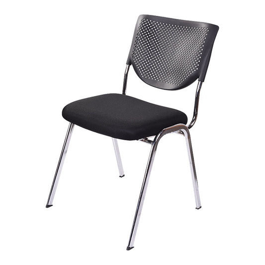 Armless Mid Back Vinyl Office Chair Modern Black Back Conference Chair Without Writing Pad 1 Piece Four Legs