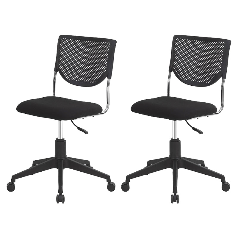 Armless Mid Back Vinyl Office Chair Modern Black Back Conference Chair Without Writing Pad 2 Piece Set With Wheels Clearhalo 'furn' 'furn_office_chair' 'Furniture' 'Office Chairs' 'Office Furniture' 'office_chair' 5972221