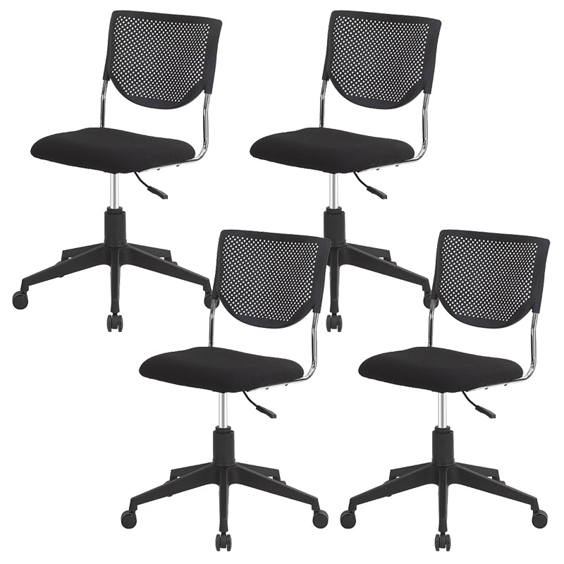 Armless Mid Back Vinyl Office Chair Modern Black Back Conference Chair Without Writing Pad 4 Piece Set With Wheels Clearhalo 'furn' 'furn_office_chair' 'Furniture' 'Office Chairs' 'Office Furniture' 'office_chair' 5972222