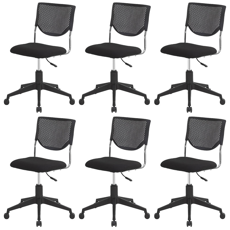 Armless Mid Back Vinyl Office Chair Modern Black Back Conference Chair Without Writing Pad 6 Piece Set With Wheels Clearhalo 'furn' 'furn_office_chair' 'Furniture' 'Office Chairs' 'Office Furniture' 'office_chair' 5972223