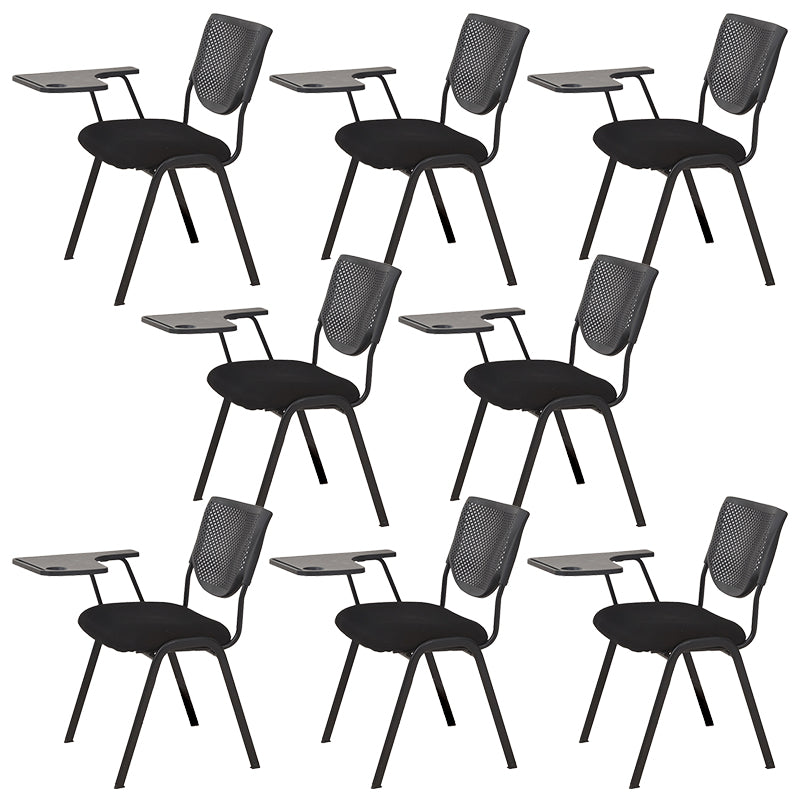 Armless Mid Back Vinyl Office Chair Modern Black Back Conference Chair With Writing Pad 8 Piece Set Four Legs Clearhalo 'furn' 'furn_office_chair' 'Furniture' 'Office Chairs' 'Office Furniture' 'office_chair' 5972233