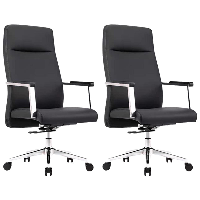Contemporary Arm Chair Fixed Arms Wheels Black Leather High Back Chair 2 Piece Set Clearhalo 'furn' 'furn_office_chair' 'Furniture' 'Office Chairs' 'Office Furniture' 'office_chair' 5972239