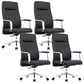 Contemporary Arm Chair Fixed Arms Wheels Black Leather High Back Chair 4 Piece Set Clearhalo 'furn' 'furn_office_chair' 'Furniture' 'Office Chairs' 'Office Furniture' 'office_chair' 5972240