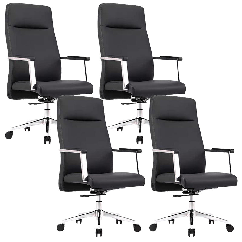 Contemporary Arm Chair Fixed Arms Wheels Black Leather High Back Chair 4 Piece Set Clearhalo 'furn' 'furn_office_chair' 'Furniture' 'Office Chairs' 'Office Furniture' 'office_chair' 5972240