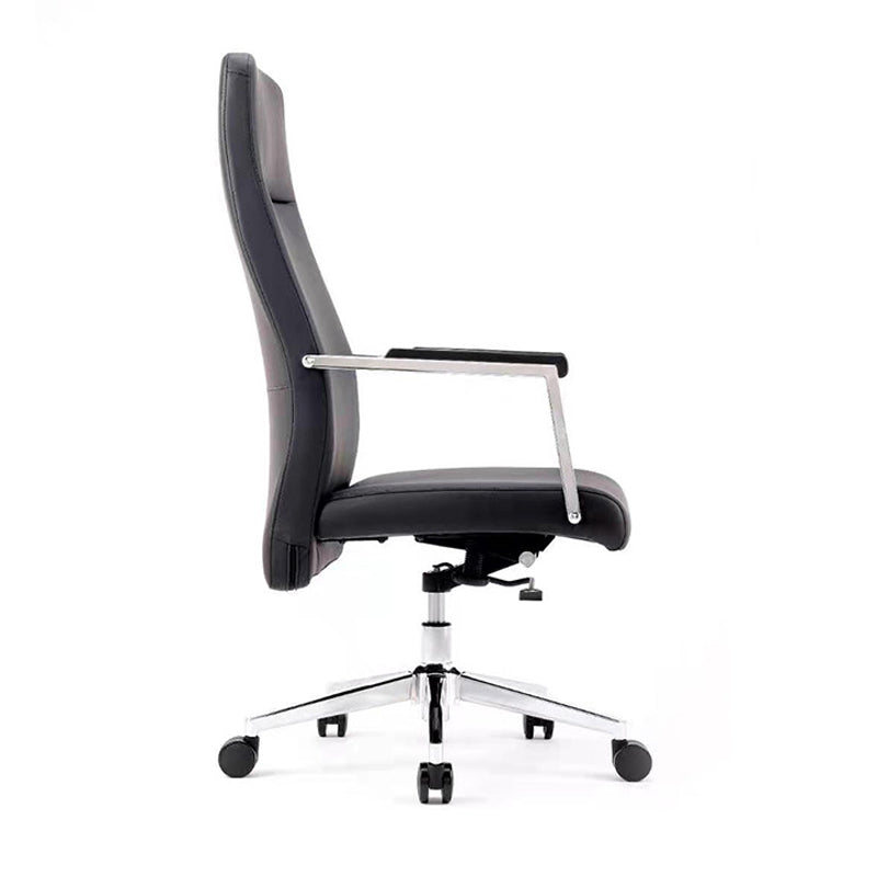 Contemporary Arm Chair Fixed Arms Wheels Black Leather High Back Chair Clearhalo 'furn' 'furn_office_chair' 'Furniture' 'Office Chairs' 'Office Furniture' 'office_chair' 5972241