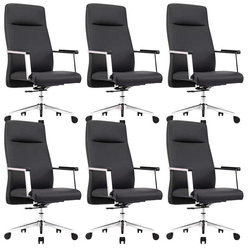 Contemporary Arm Chair Fixed Arms Wheels Black Leather High Back Chair 6 Piece Set Clearhalo 'furn' 'furn_office_chair' 'Furniture' 'Office Chairs' 'Office Furniture' 'office_chair' 5972242