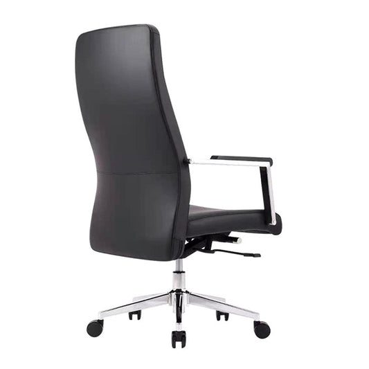 コンテンポラリーアームチェア固定アームホイールブラックレザーハイバックチェア