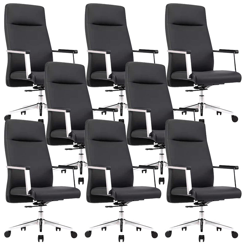 Contemporary Arm Chair Fixed Arms Wheels Black Leather High Back Chair 8 Piece Set Clearhalo 'furn' 'furn_office_chair' 'Furniture' 'Office Chairs' 'Office Furniture' 'office_chair' 5972244