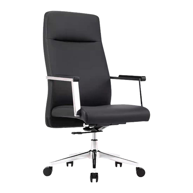 Contemporary Arm Chair Fixed Arms Wheels Black Leather High Back Chair Clearhalo 'furn' 'furn_office_chair' 'Furniture' 'Office Chairs' 'Office Furniture' 'office_chair' 5972246