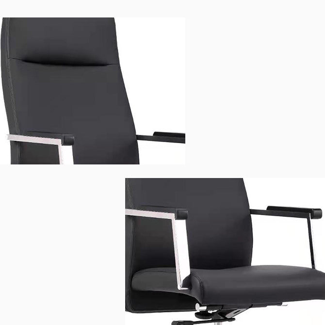 Contemporary Arm Chair Fixed Arms Wheels Black Leather High Back Chair Clearhalo 'furn' 'furn_office_chair' 'Furniture' 'Office Chairs' 'Office Furniture' 'office_chair' 5972247